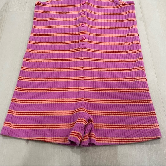 Hanna Andersson Girl's Rib Tank Romper Size 6-7 (120). Pink and Orange Stripes. - Picture 2 of 9